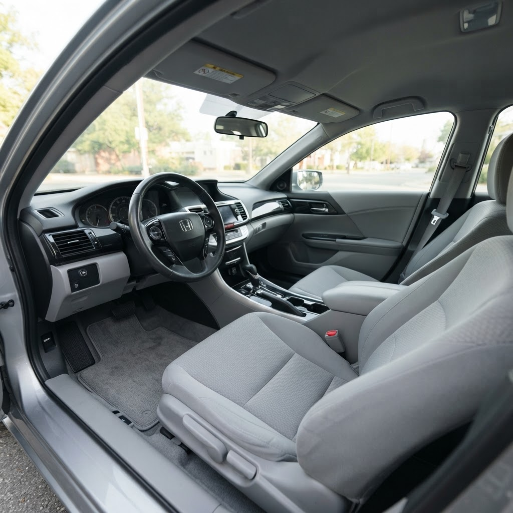 Car interior after Apex Clean Solution interior detailing, with spotless seats and dust-free dashboard