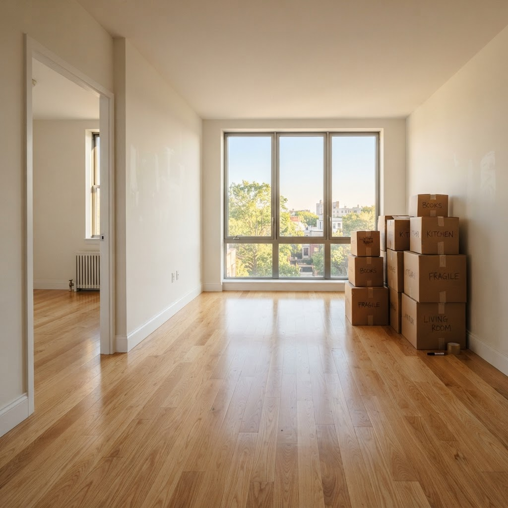 Empty freshly cleaned apartment with spotless hardwood floors
